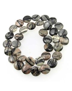 Black Veined Jasper 11mm Coin Beads