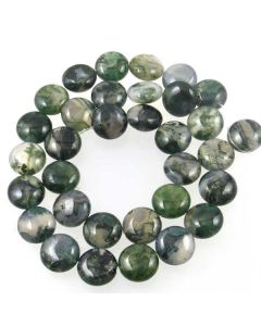 Moss Agate 12mm Coin Beads