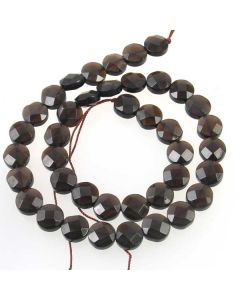 Smoky Quartz 10mm Faceted Coin Beads