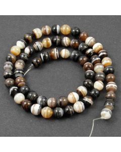 Natural Black Banded Agate 6mm Round Beads