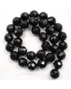 Black Onyx 12mm Faceted Round Beads