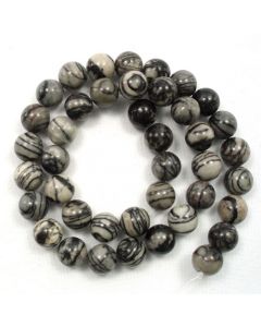 Black Veined Jasper 10mm Round Beads