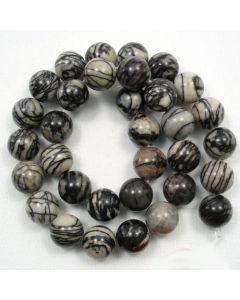 Black Veined Jasper 12mm Round Beads