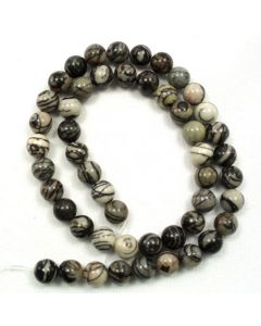 Black Veined Jasper 8mm Round Beads