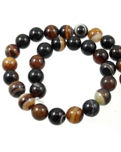 Brown Striped Agate 12mm Round Beads