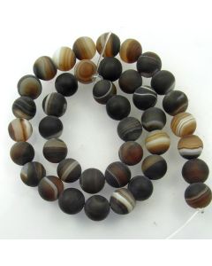 Brown Striped Agate 10mm FROSTED Round Beads