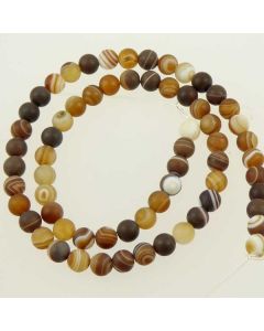 Brown Striped Agate 6mm FROSTED Round Beads