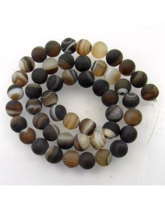 Brown Striped Agate 8mm FROSTED Round Beads