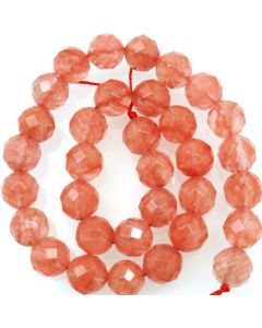 Cherry Quartz 12mm Faceted Round Beads