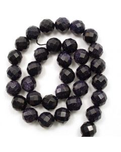 Blue Goldstone 12mm Faceted Round Beads