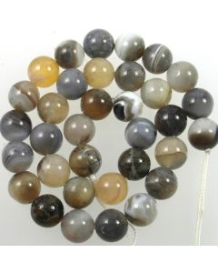 Grey Striped Agate 12mm Round Beads