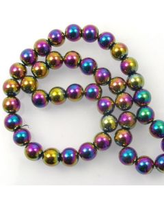 Hematite 10mm Plated Rainbow Colour Round Beads