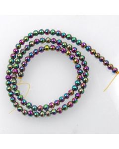 Hematite 4mm Plated Rainbow Colour Round Beads