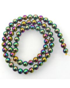 Hematite 6mm Plated Rainbow Colour Round Beads