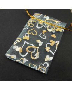 Organza Bags - Large Pale Blue with Gold Heart (Pack of Ten)