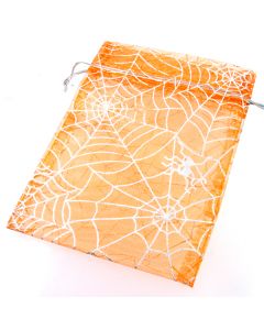 Organza Bags - Large Orange with Silver Spider/Web (Pack of Ten)