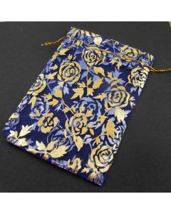 Organza Bags - Large Royal Blue with Gold Flower(Pack of Ten)