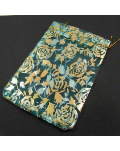 Organza Bags - Large Turquoise with Gold Flower Pattern (Pack of Ten)