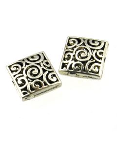 Tibetan 15x15x7mm  Bead (Pack 2) Silver Finish