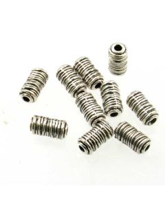 Tibetan 11x6mm approx. Column Bead (Pack 10) Silver Finish MB25