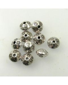 Tibetan 10.5 x 7.5mm Bead (Pack 10) Silver Finish