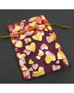 Organza Bags - Medium Dark Red with Gold Heart (Pack of Ten)