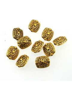 Tibetan 11x13x6.5mm Rectangle Bead (Pack 10) Gold Finish