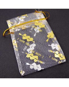 Organza Bags - Medium White with Gold Star/Moon  (Pack of Ten)