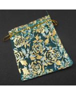 Organza Bags - Turquoise with Gold Flower Pattern 10x12cm (approx) (Pack of Ten)