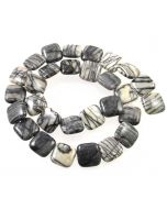 Black Veined Jasper 14mm Square Beads