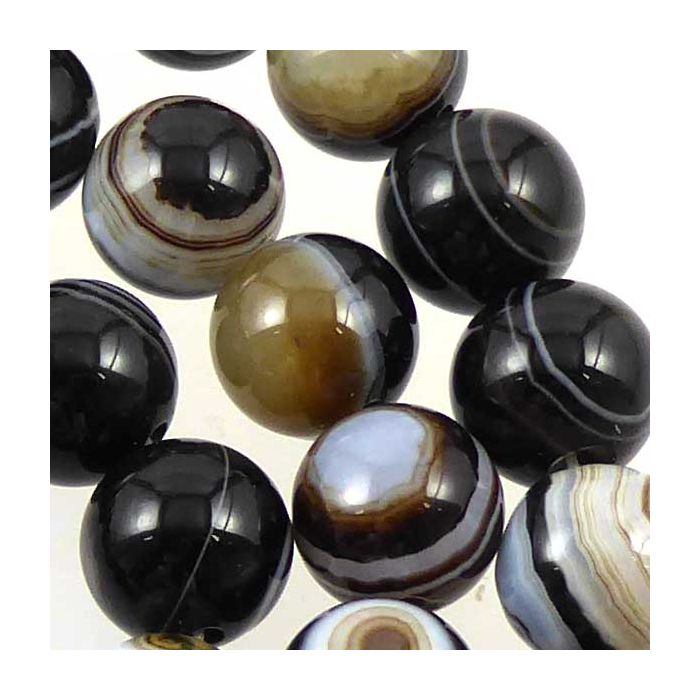 Banded Black Agate Round Beads – 4mm 6mm 8mm 10mm, 14" Strand For Jewelry Making